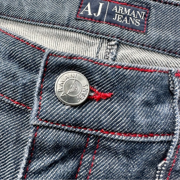 Armani Jeans Dark Denim Red Stitching Boot Cut Jeans - Picture 3 of 6